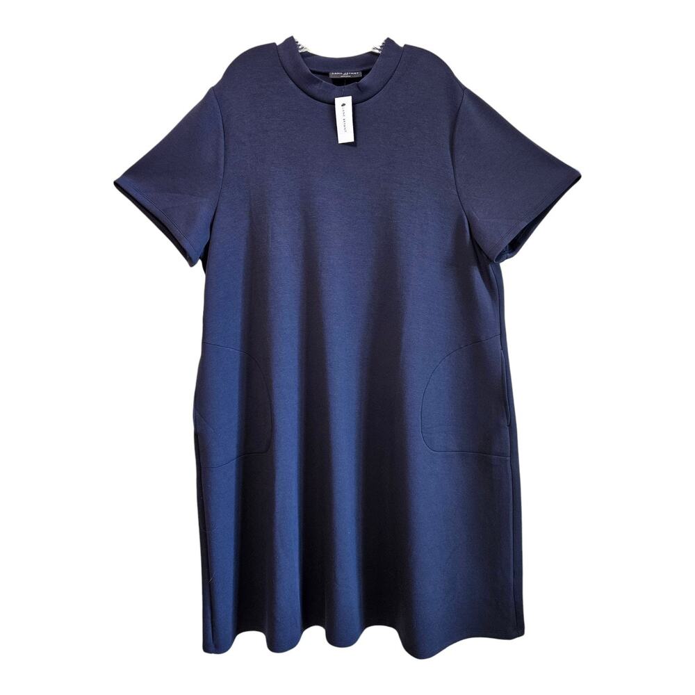 LANE BRYANT Women Plus 26 28 Midi Dress Navy Scuba Short Sleeve Modal Blend NEW